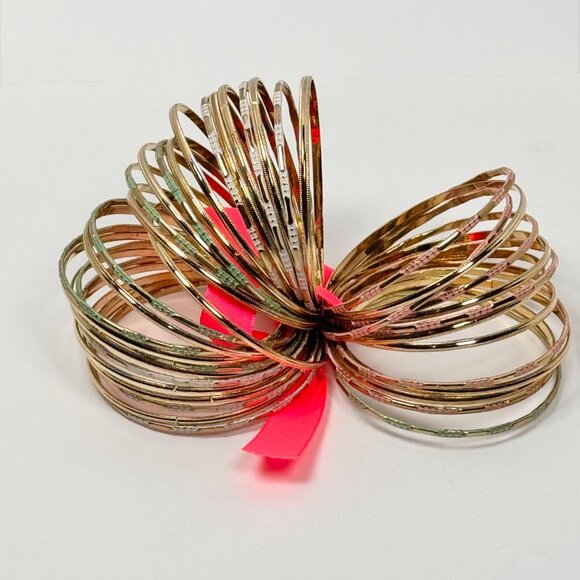 New Skinny Bracelet Stack Set Gold Tone Slim Bangles Enamel Ethnic Glam - Picture 4 of 5